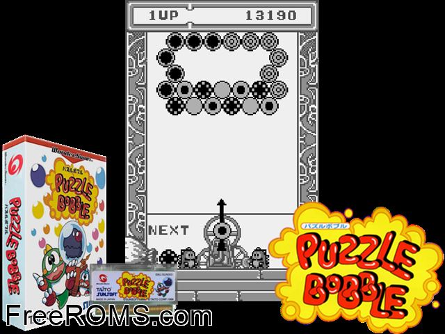 Puzzle Bobble (J) [M] Wonderswan game showing 3D box cover and gameplay screenshot